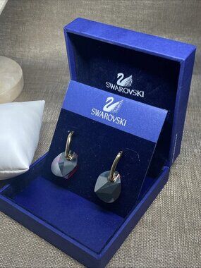 Authentic Swarovski Crystal Drop Earrings Red Pink AB Gold Tone Swan Logo